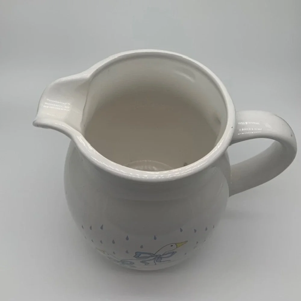 Vintage Goose Water Pitcher 6" Ceramic Country Cottage Farmhouse Blue Bow Ducks - Picture 3 of 6